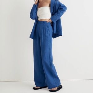 Madewell The Harlow Wide-Leg Pant in 100% Linen in Blue Size 14